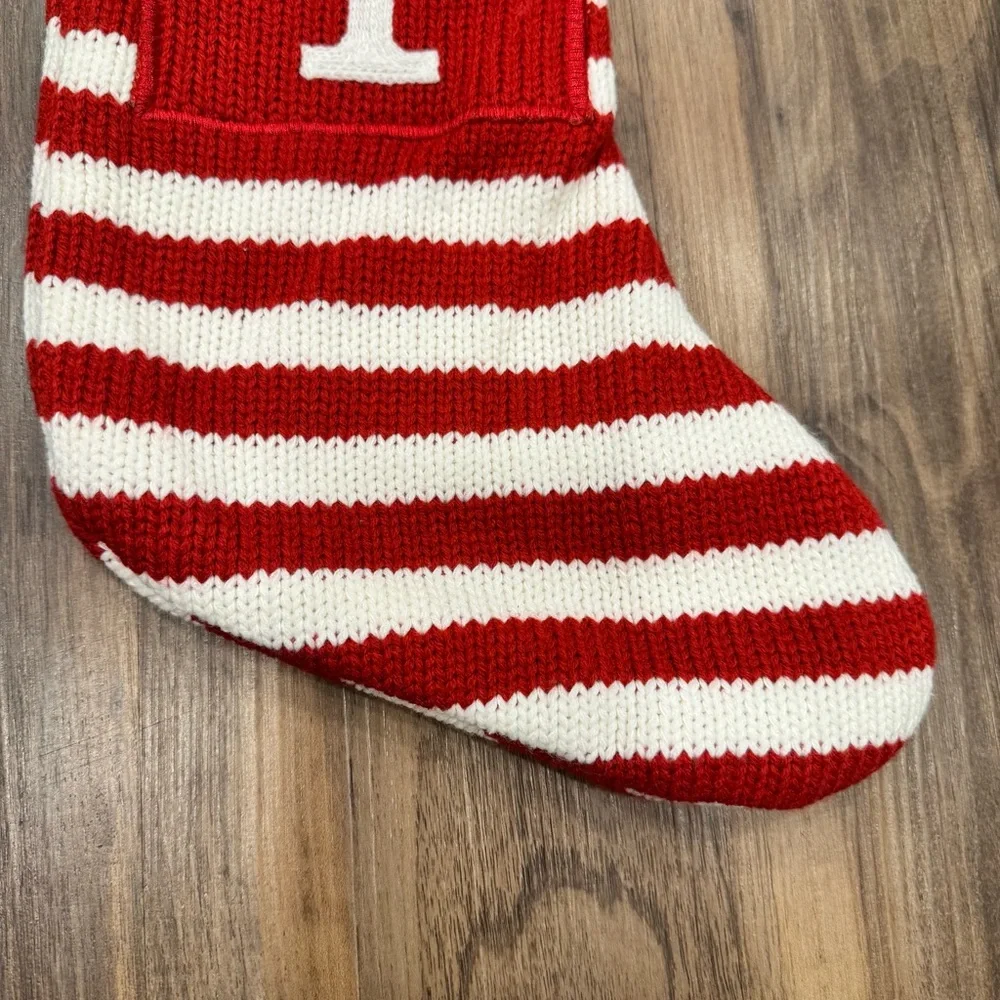 Wondershop Target Knit Striped Monogram Christmas Stocking Red‎ White Letter T